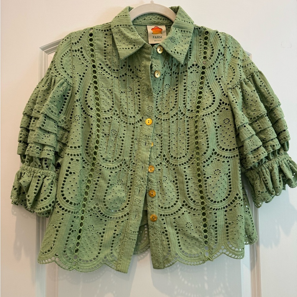 Farm Rio Pineapple Eyelet Blouse Green